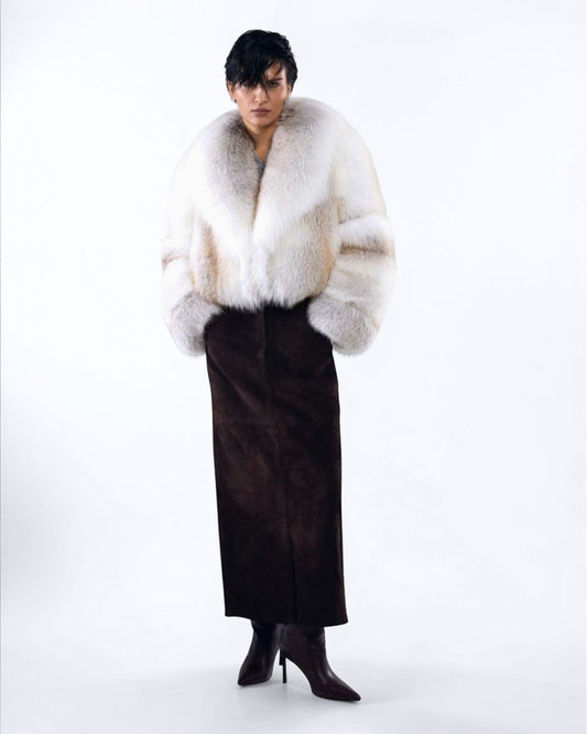 Shawl Collared Arctic Fox Fur Jacket