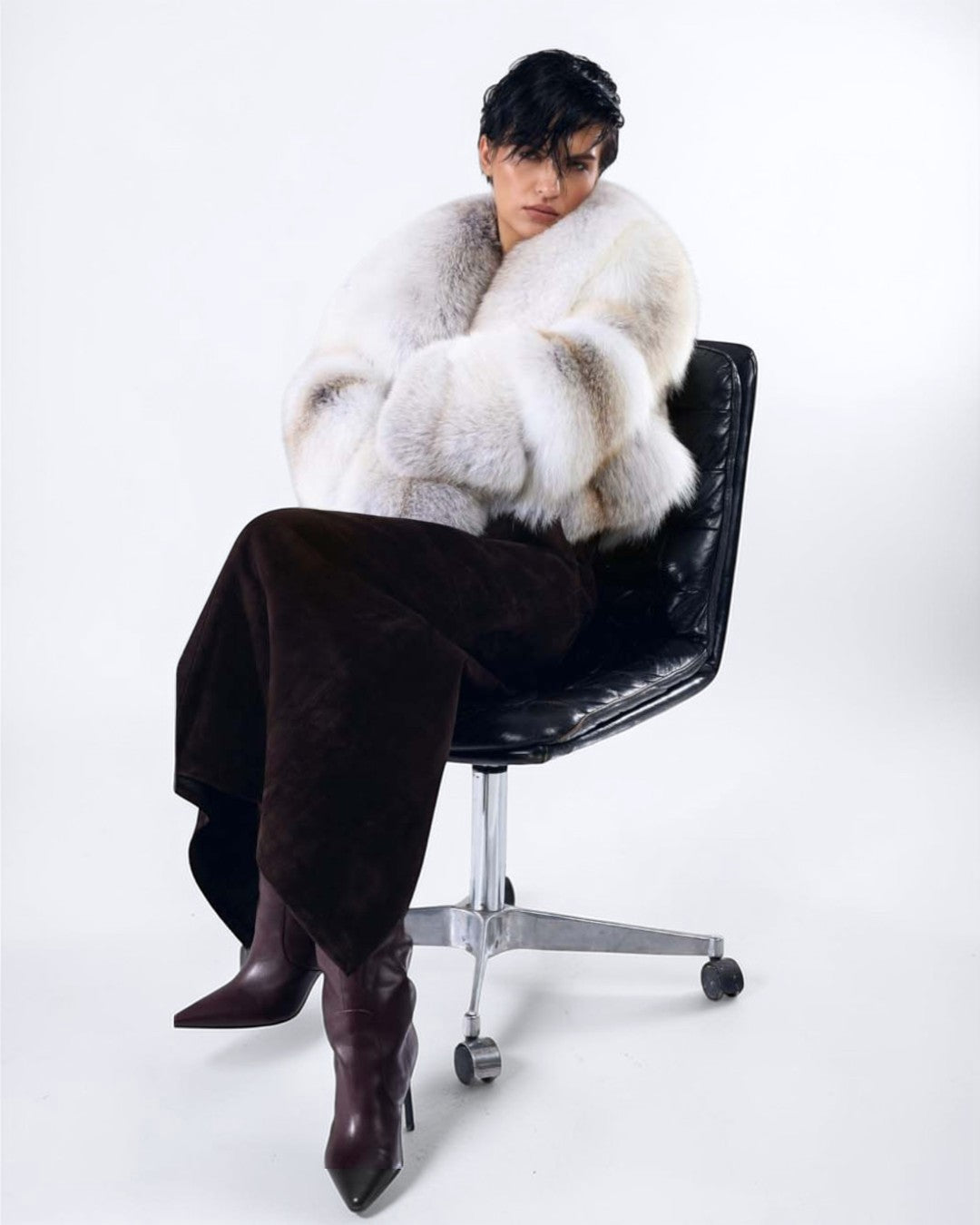 Shawl Collared Arctic Fox Fur Jacket