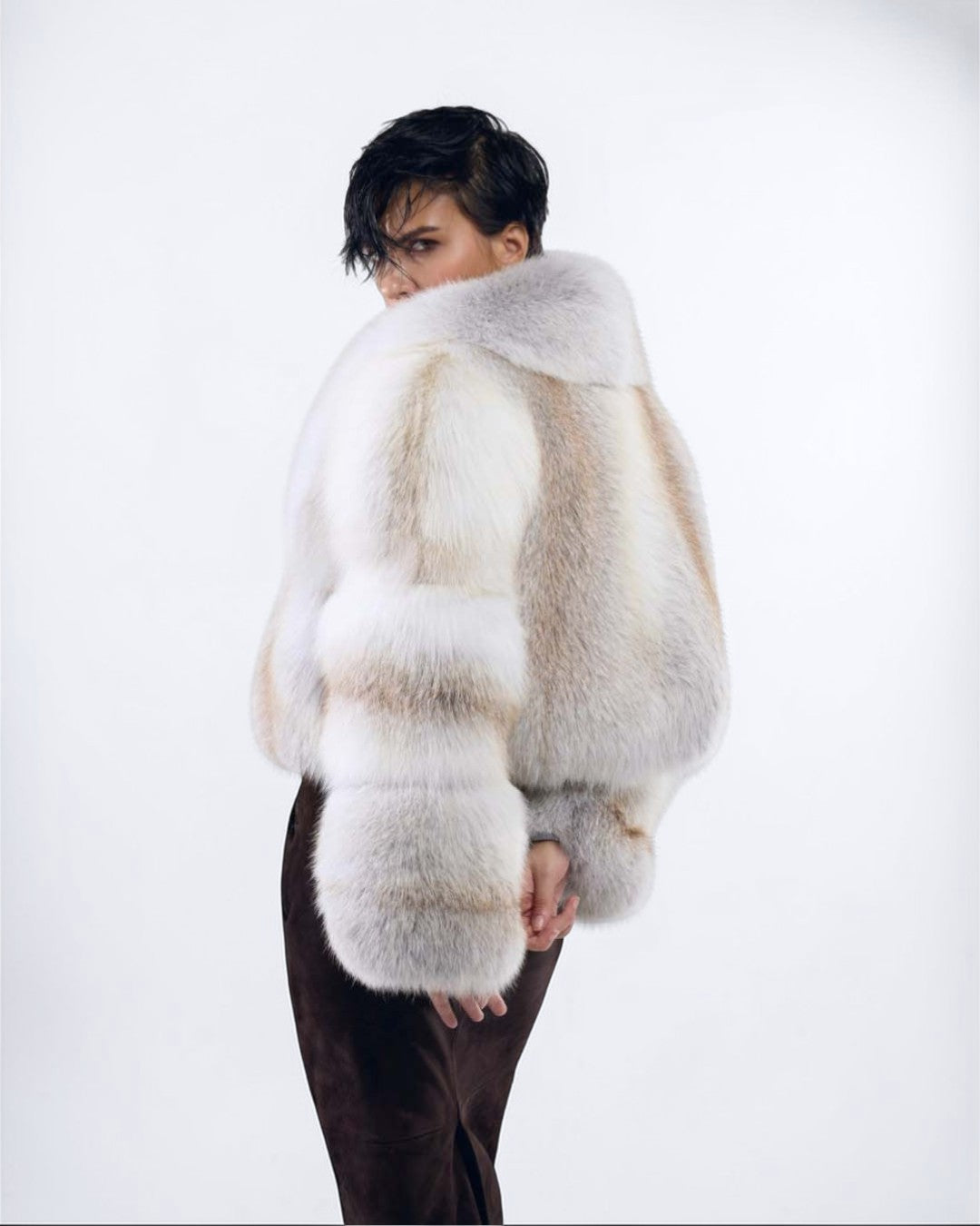Shawl Collared Arctic Fox Fur Jacket