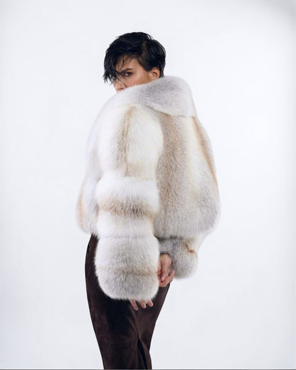 Shawl Collared Arctic Fox Fur Jacket