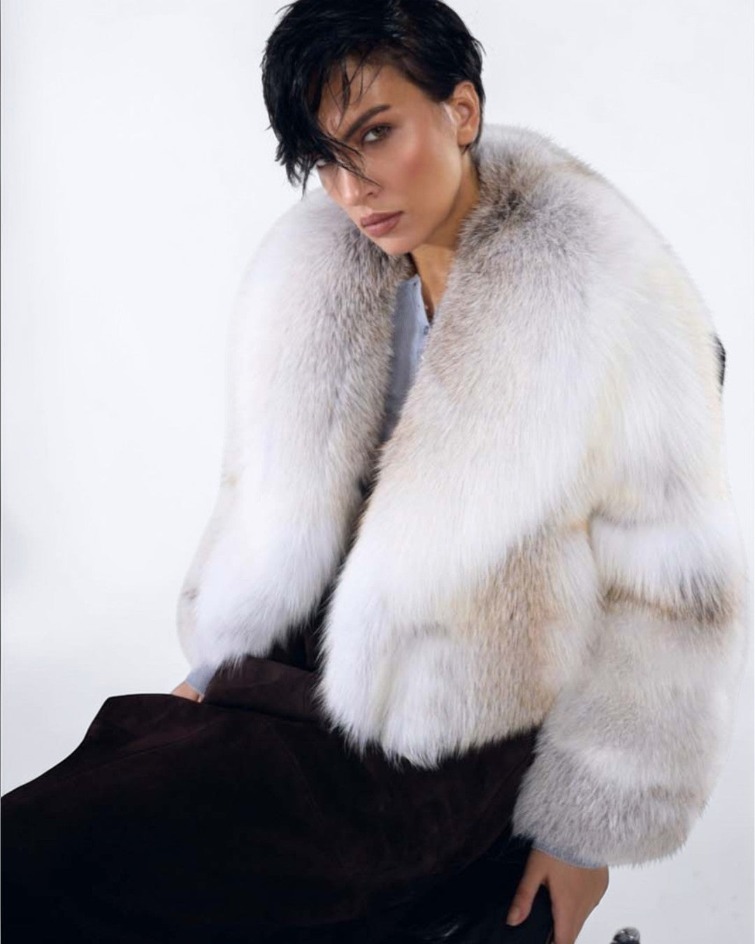 Shawl Collared Arctic Fox Fur Jacket