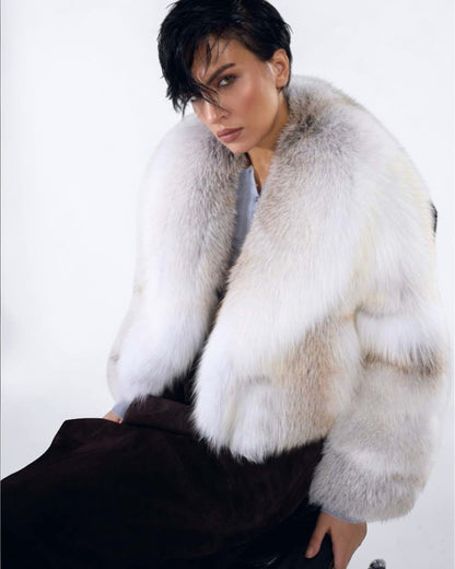 Shawl Collared Arctic Fox Fur Jacket
