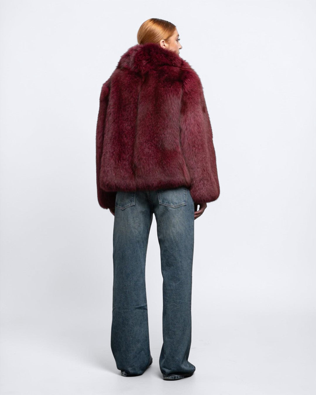 Burgundy Fox Fur Bomber Jacket