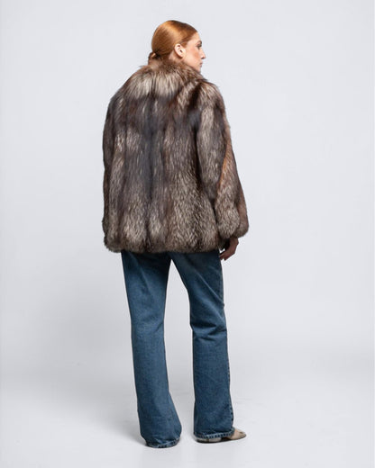 ‘Brown’ Silver Fox Fur Coat