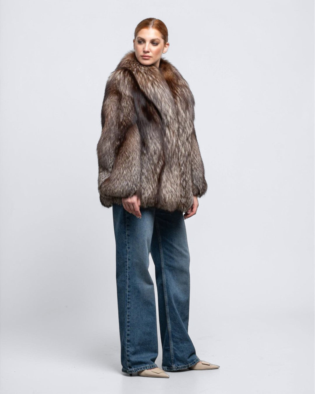 ‘Brown’ Silver Fox Fur Coat