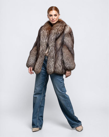 ‘Brown’ Silver Fox Fur Coat