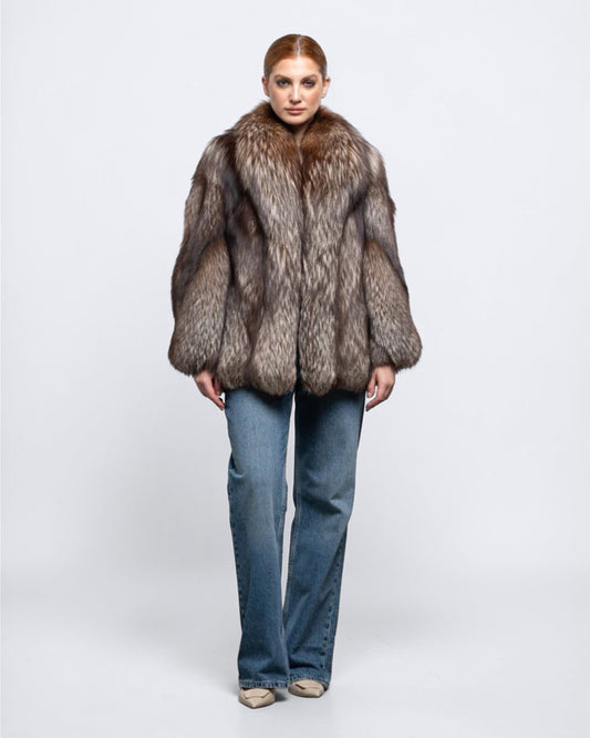 ‘Brown’ Silver Fox Fur Coat