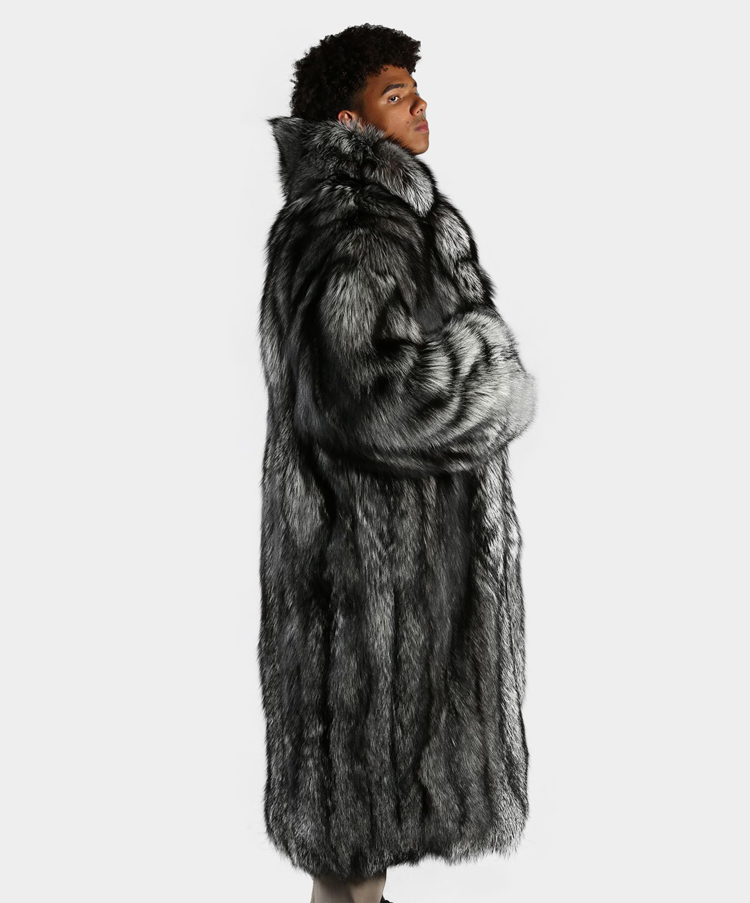 Silver Fox Fur Long Coat