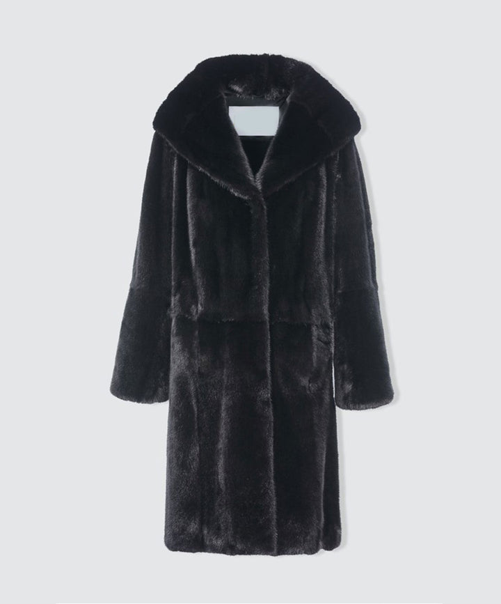 Women's Black Long Mink Coat with Hood