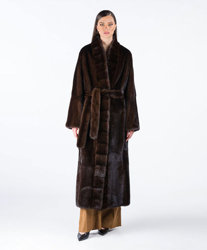 Brown Robe Full-Length Mink Fur Coat