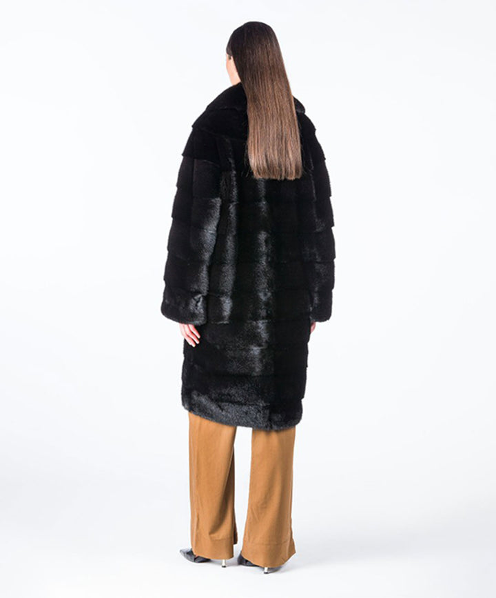 Women's Black Midi Mink Coat