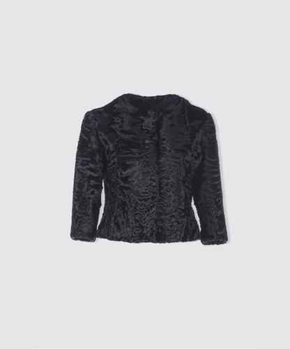 Kurze schwarze Swakara-Jacke für Damen