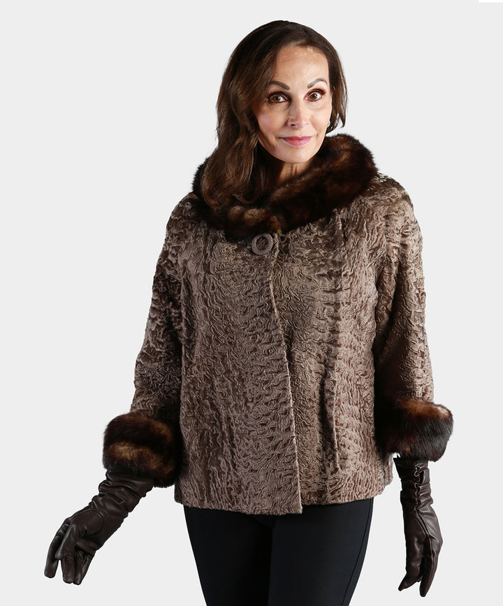 Women's Taupe Broadtail Swakara Fur Jacket