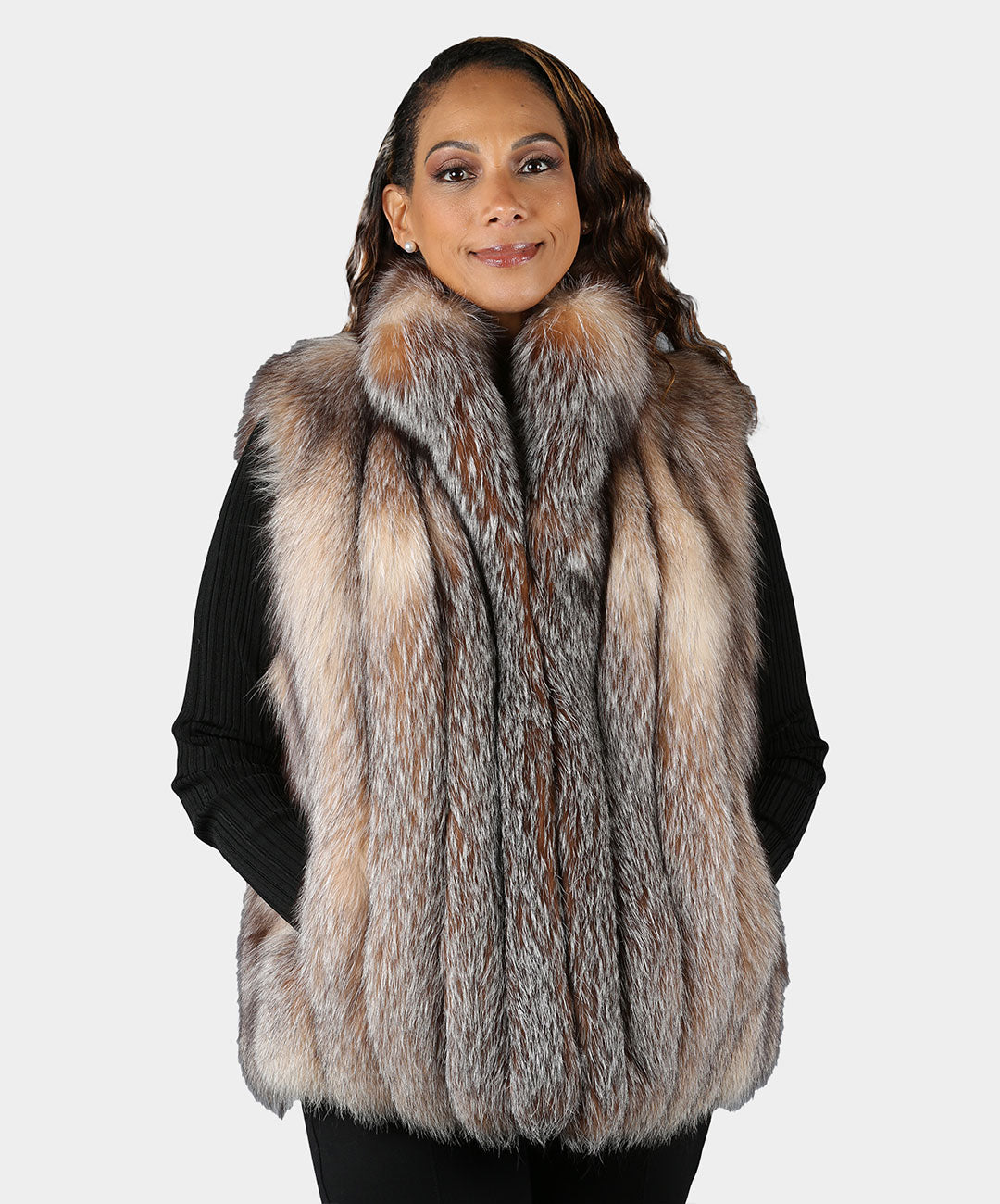 Women's Natural Crystal Fox Fur Vest