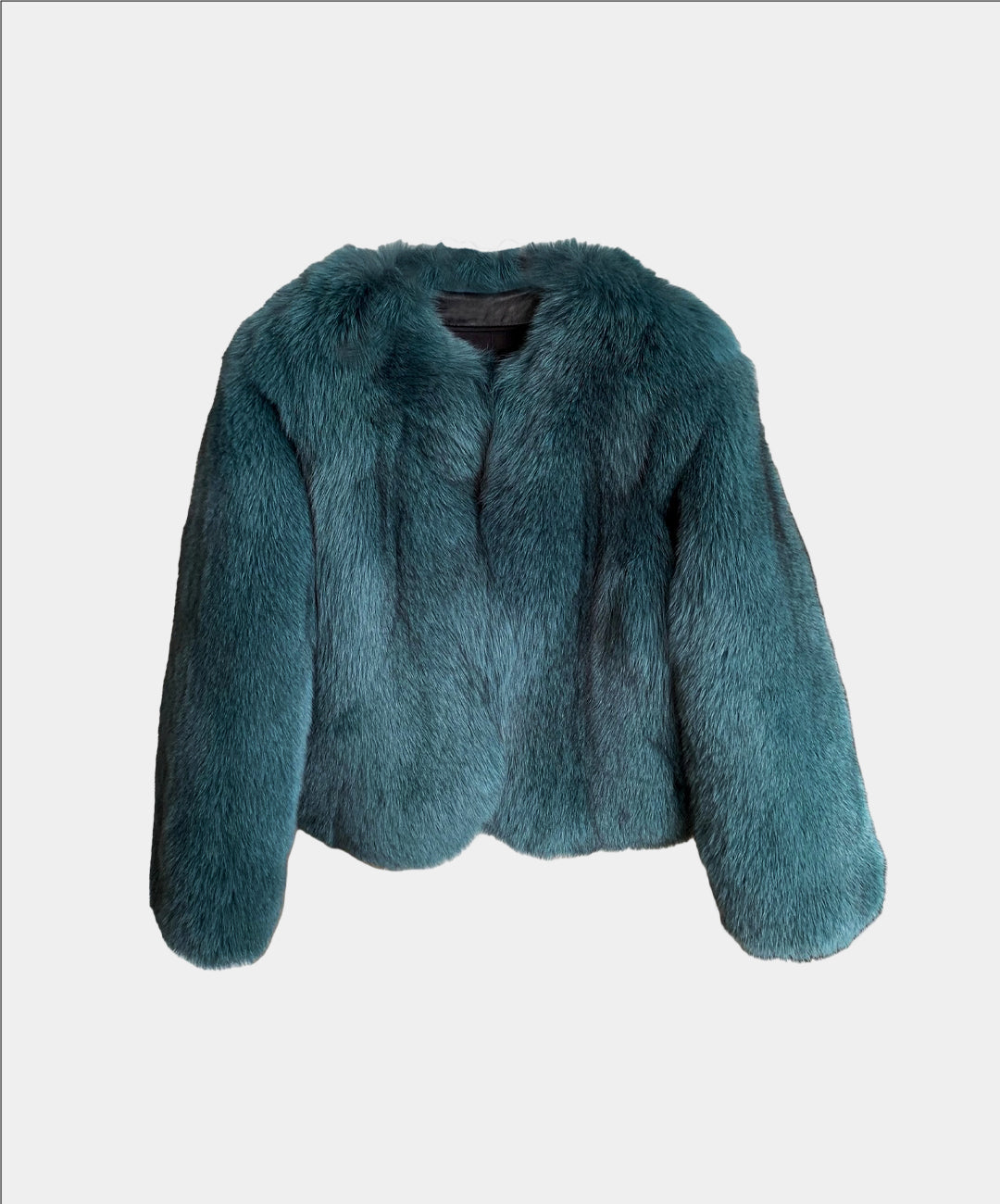 Women's Deep Teal V-Neck Fox Fur Jacket