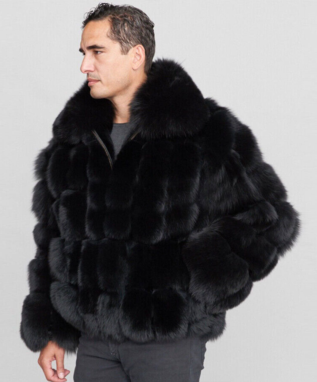 Men's Fox Fur Bomber Jacket