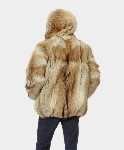 Coyote Fur Hooded Jacket with Snow Fox Trim