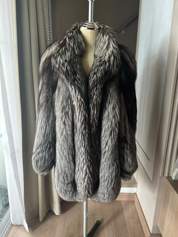 Men's Silver Fox Fur Bomber Jacket