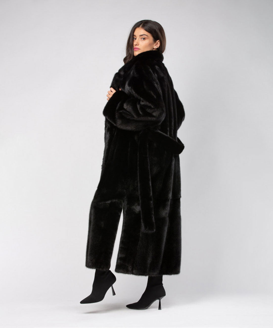 Women's Black Mink Long Coat