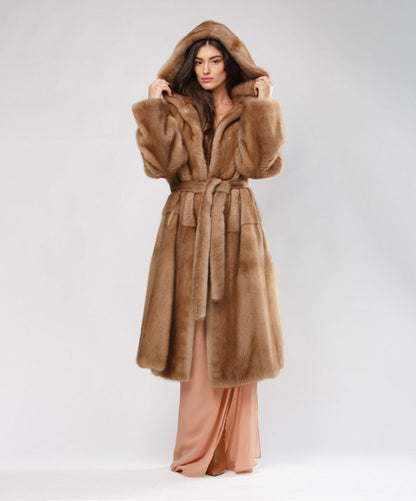 Women's Pastel Mink Hooded Coat
