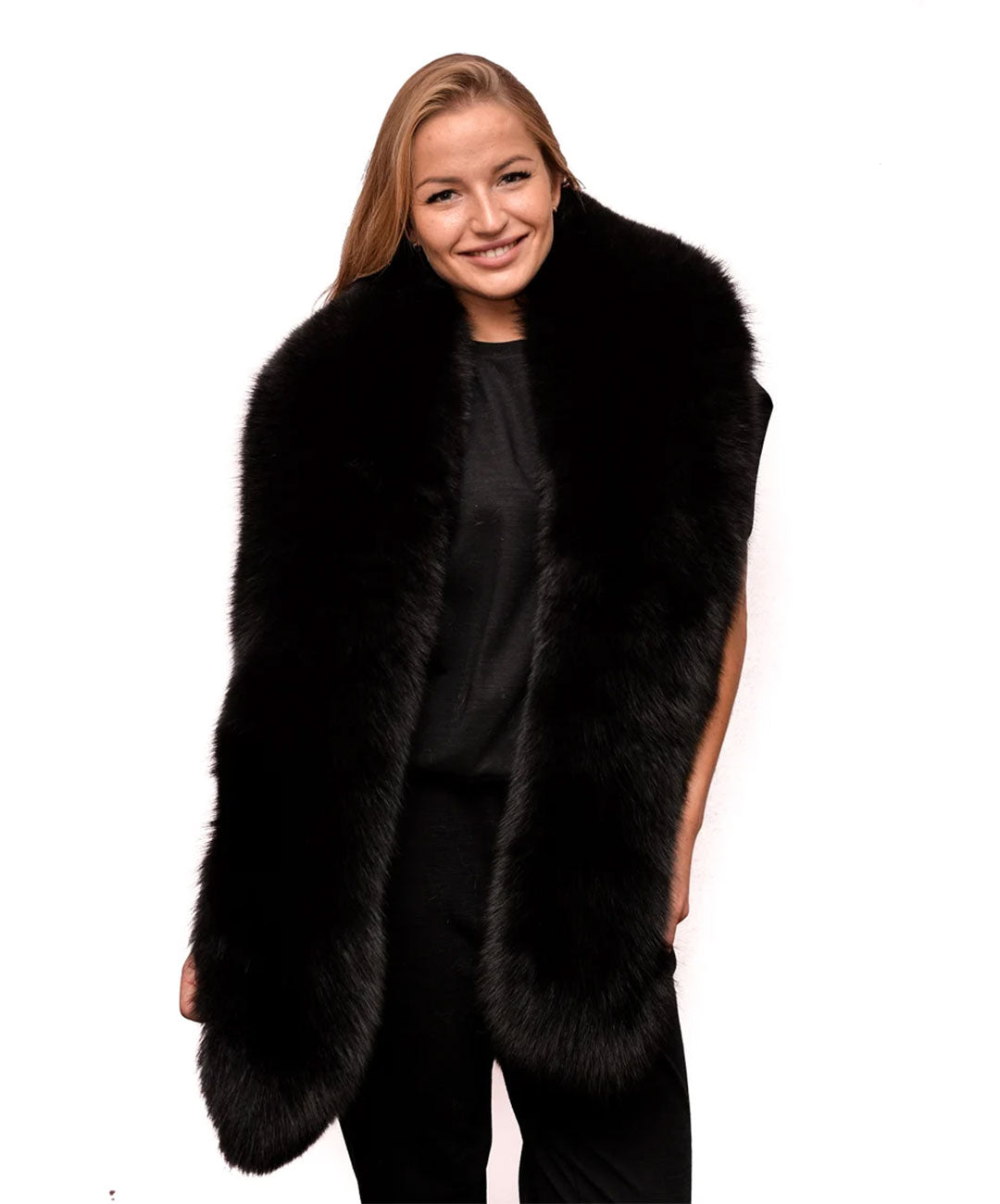 Women's Jet Black Fox Fur Stole