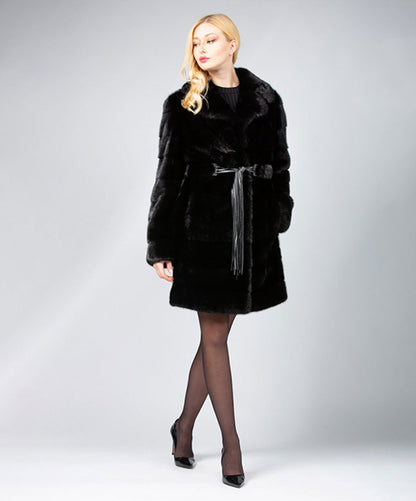Women's Black Mink Coat with Belt