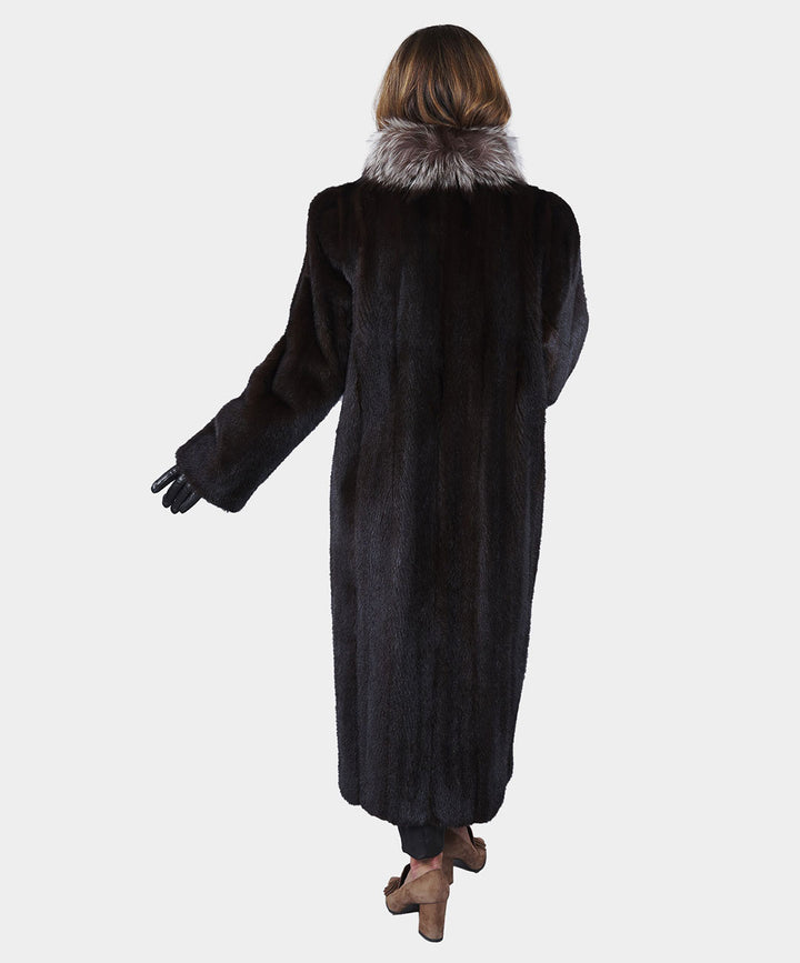 Women's Black Mink Fur Coat with Silver Fox