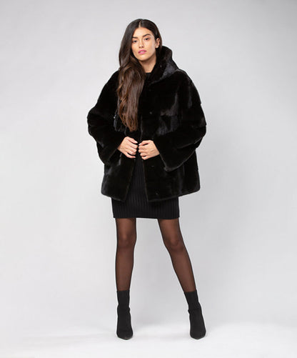 Black Hooded Mink Fur Jacket
