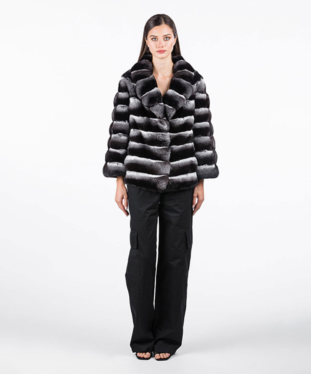 Women's Natural Chinchilla Jacket With Rever Collar