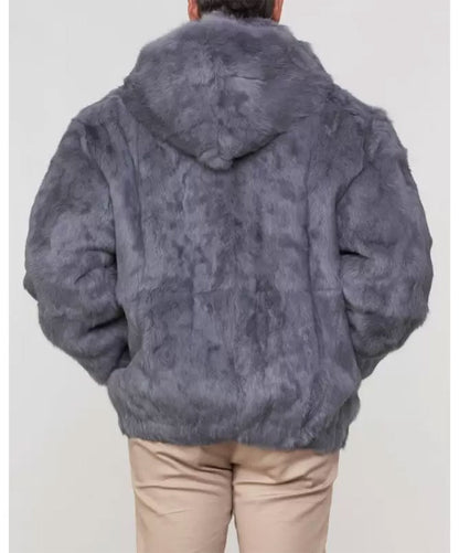 Graue Bomberjacke mit Kaninchen-Kapuze für Herren
