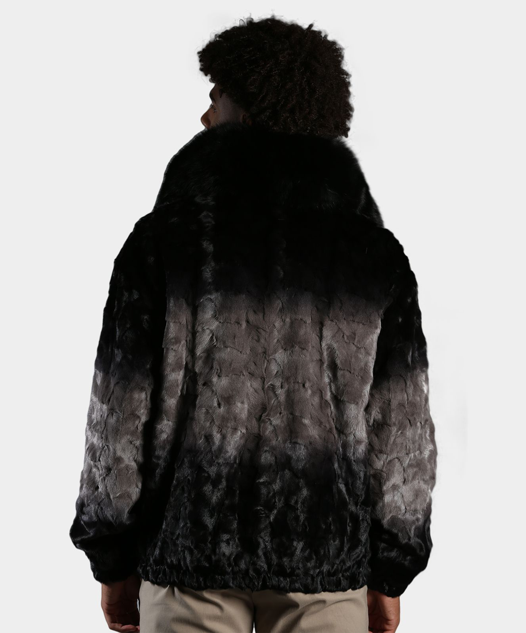 Cross Charcoal Mink Fur Bomber Jacket with Fox Collar