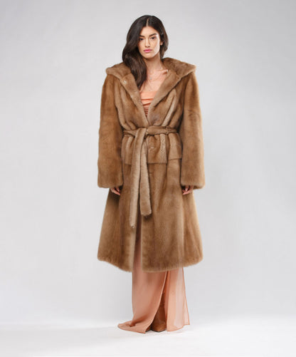 Women's Pastel Mink Hooded Coat