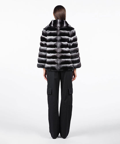 Women's Natural Chinchilla Jacket With Rever Collar