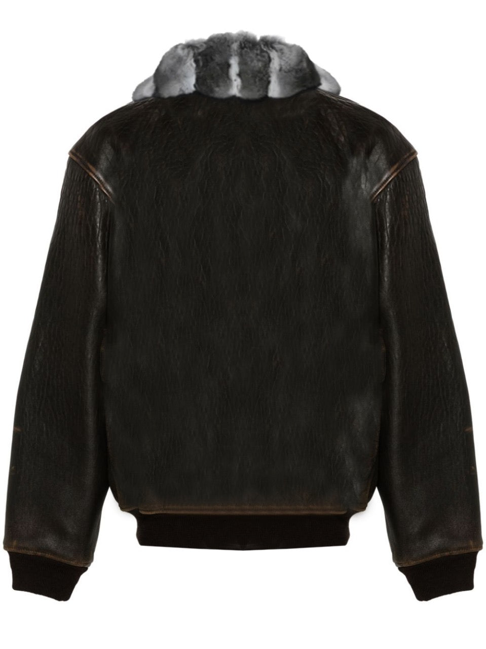 Men's 'Cognac' Leather Jacket with Chinchilla Collar