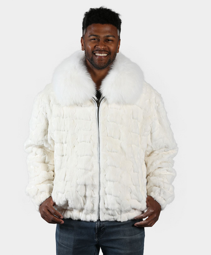 Cross White Mink Fur Bomber Jacket with Fox Collar