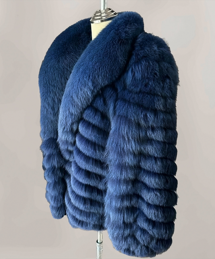 Saga Fox Women's Blue Dyed Fox Fur Coat