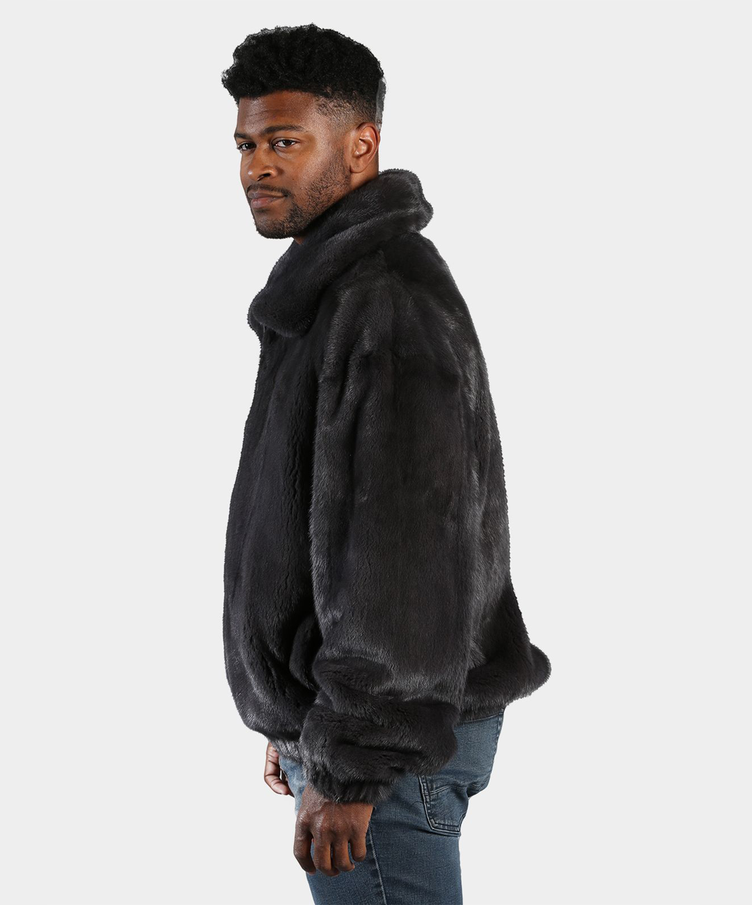 Blue Iris Mink Fur Bomber Jacket