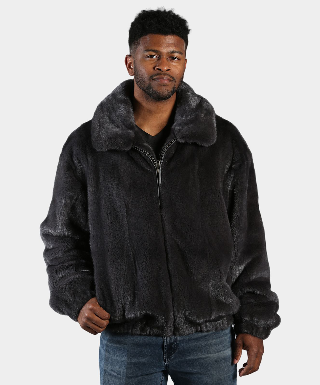 Blue Iris Mink Fur Bomber Jacket