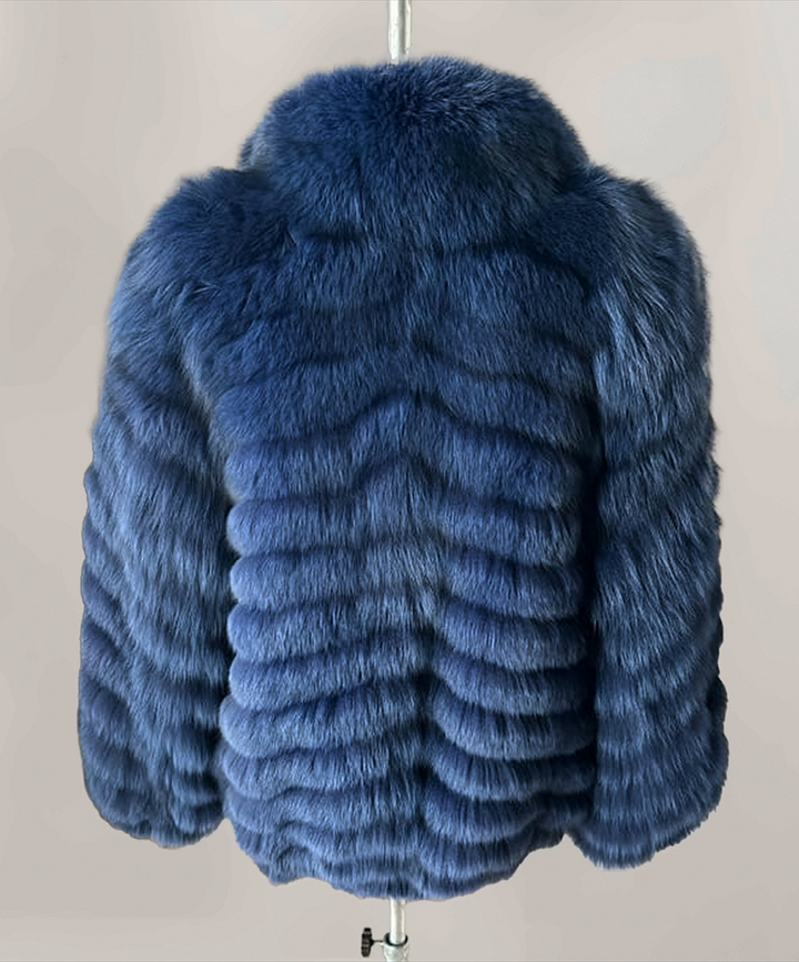Saga Fox Women's Blue Dyed Fox Fur Coat
