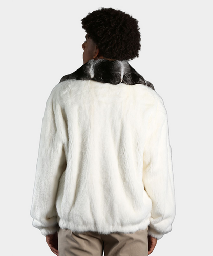 Natural White Mink Fur Bomber Jacket with Chinchilla Fur Collar