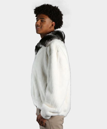 Natural White Mink Fur Bomber Jacket with Chinchilla Fur Collar