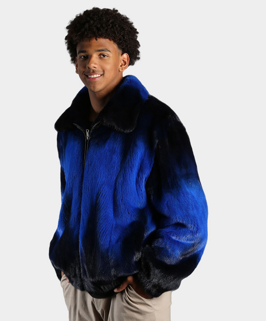 Ombré Blue Mink Fur Bomber Jacket