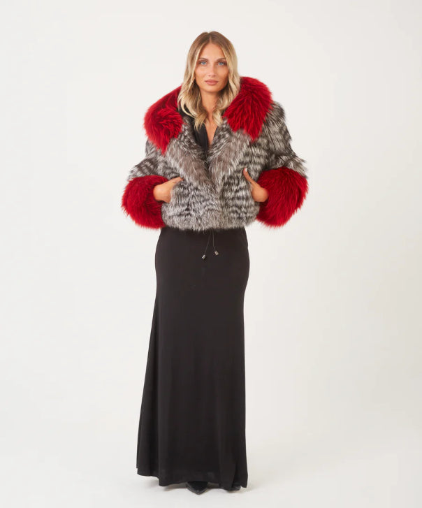 Scarlet Frost Silver Fox Fur Jacket