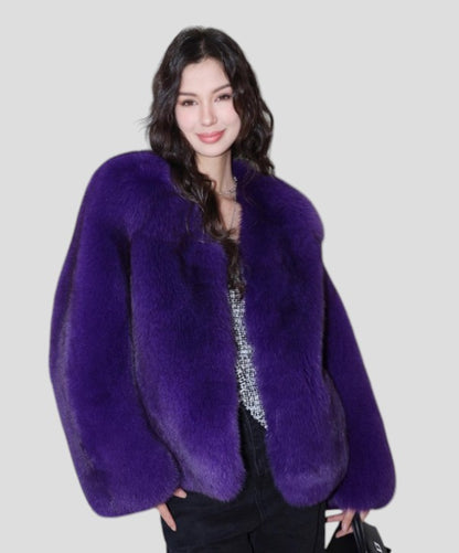 Braun gefärbte Silberfuchspelzjacke für Damen