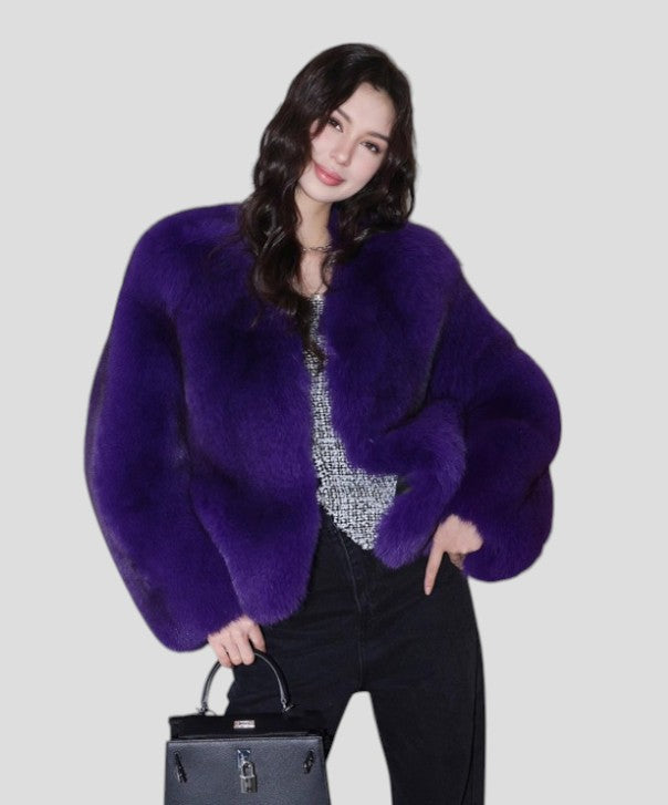 Braun gefärbte Silberfuchspelzjacke für Damen