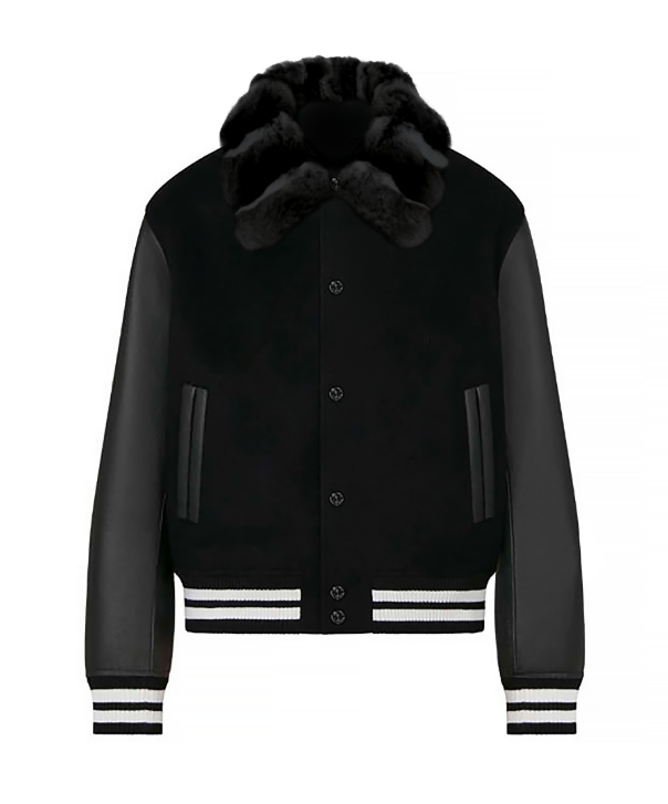 Noir Varsity Jacket with Black Chinchilla Collar