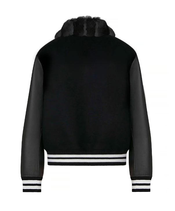 Noir Varsity Jacket with Black Chinchilla Collar