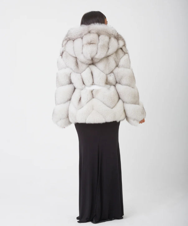 Braun gefärbte Silberfuchspelzjacke für Damen