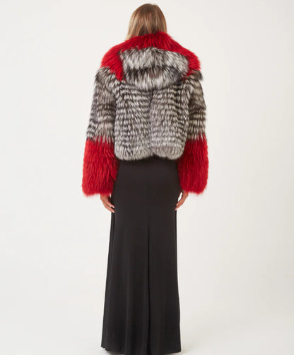 Scarlet Frost Silver Fox Fur Jacket
