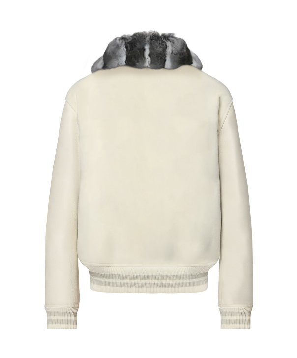 Pearl Varsity Jacket with Chinchilla Fur Collar